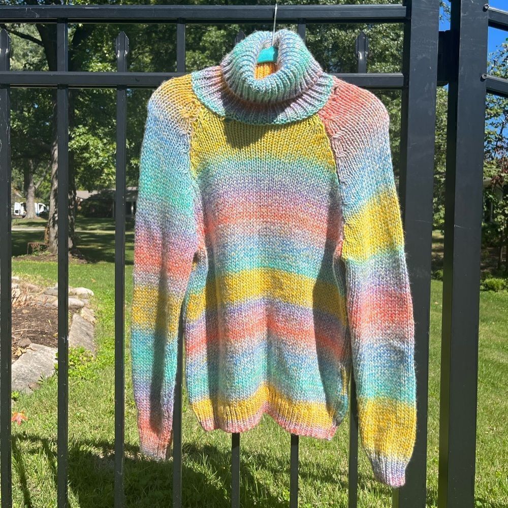 Anthropologie T. La Rainbow Ombre Turtleneck Knit Sweater - Picture 3 of 13